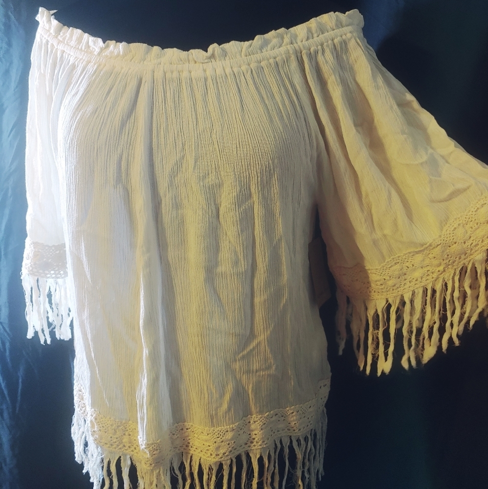 Peasant Top with Macrame Hem & Fringe